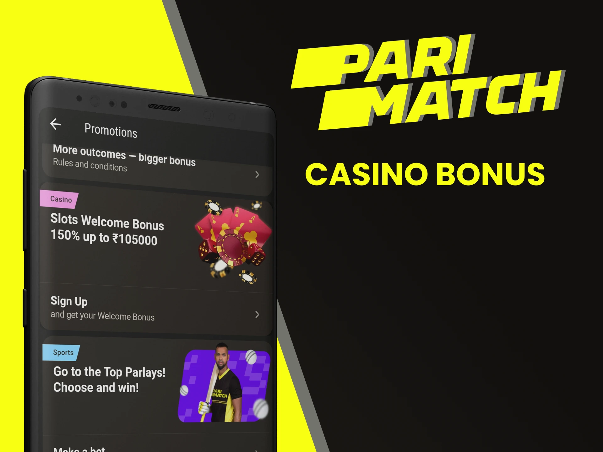 Get a casino bonus in the Parimatch app.