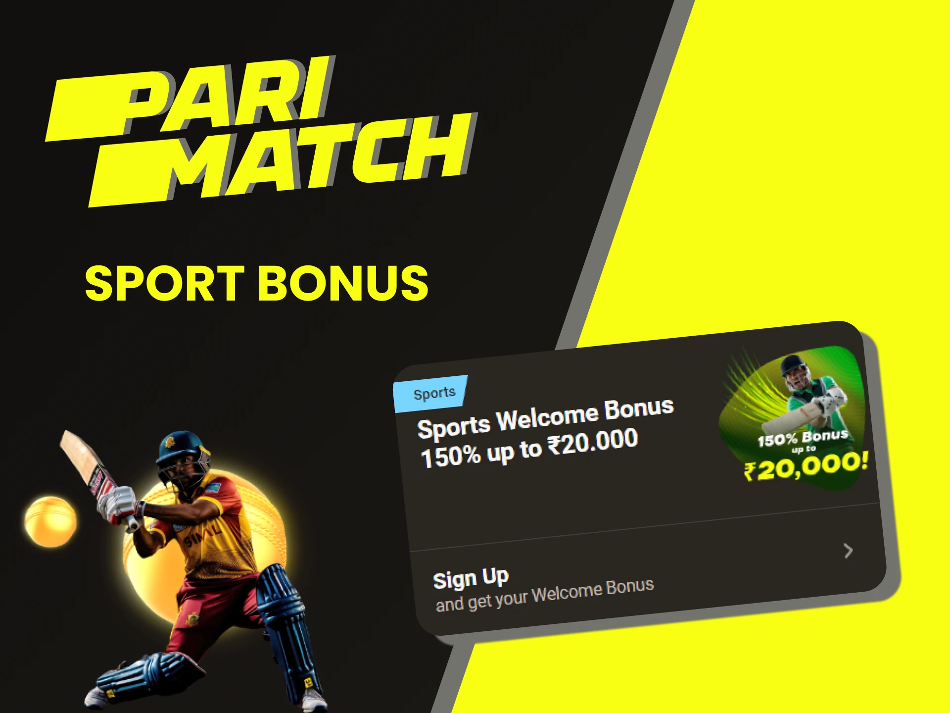 Parimatch offers a welcome bonus for sports.